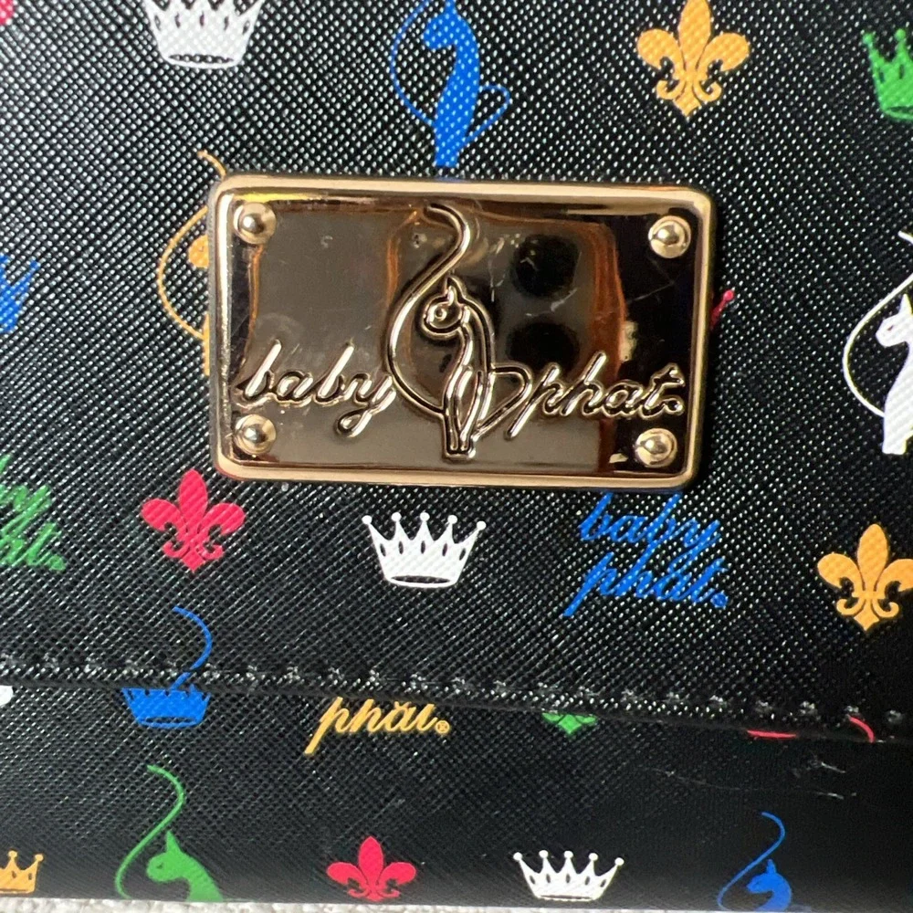 Baby Phat Cat Crown Black Crossbody Wristlet Shoulder Clutch‎ Handbag Hip Jazzy
